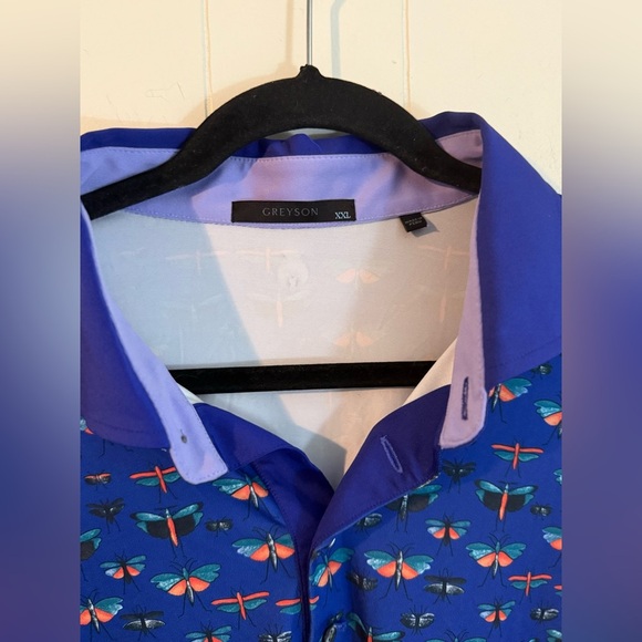 Greyson Golf Performance Polo Shirt Sz XXL Blue Dragonflies Insects - Picture 2 of 5